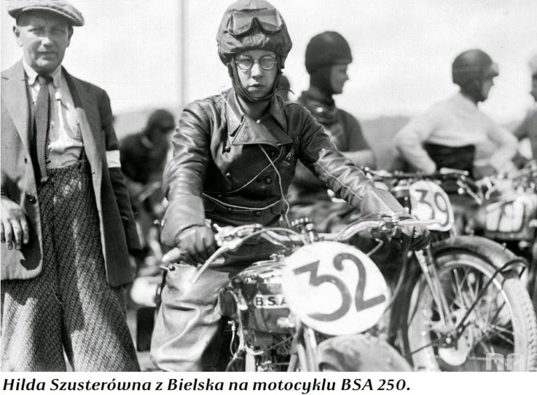 Hilda Szusterówna na motocyklu BSA 250